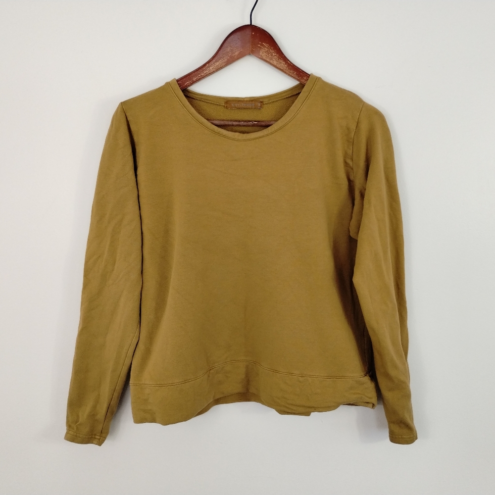 Cut Loose Fleece Long Sleeve Crew Neck Top Mustard Yellow Medium